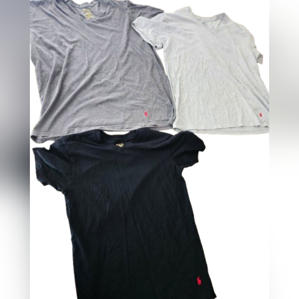 Polo by Ralph Lauren Men V-Neck T-Shirt Trio - Gray, Black, Light Gray Size L